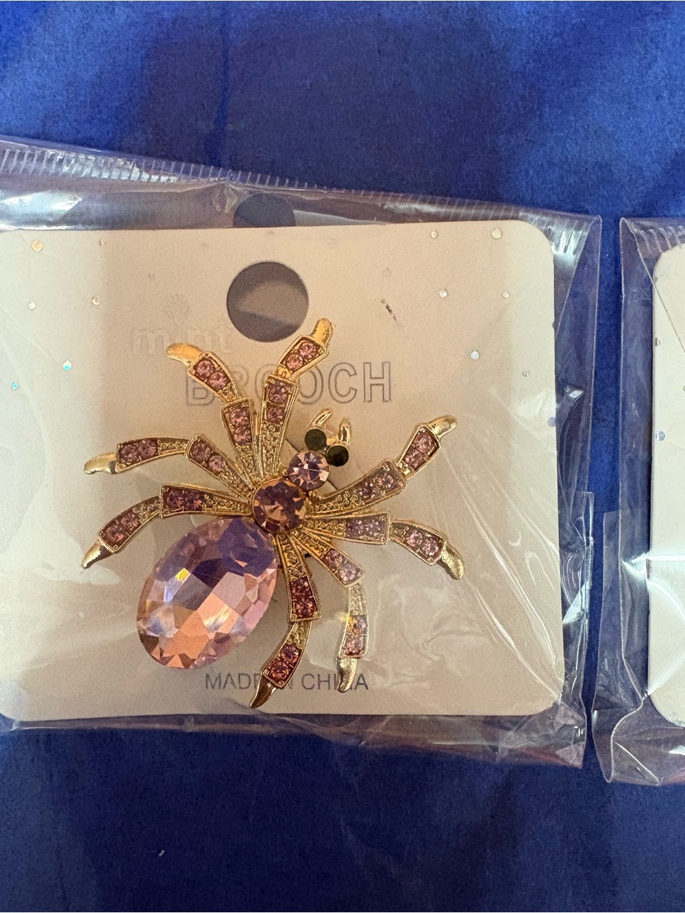 Mint Gold-Tone Spider Brooch with Pink and Purple Crystals
